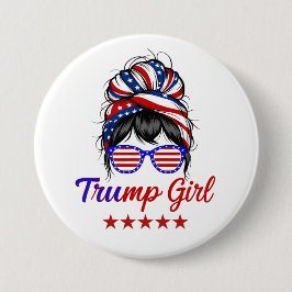 Bóton Redondo 7.62cm Sou uma Trump Girl, Messy Bun Election 2024