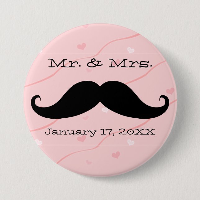 Bóton Redondo 7.62cm Sr. Botão & Sra. Mustache (Frente)