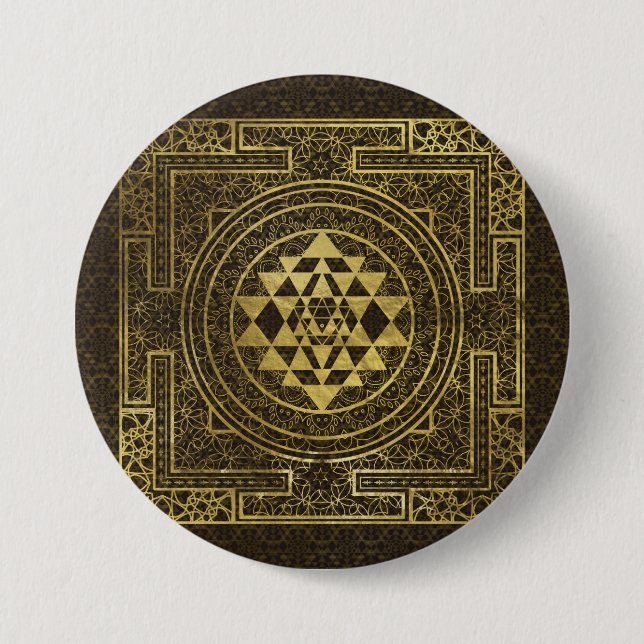 Bóton Redondo 7.62cm Sri Dourado Yantra/Sri Chakra (Frente)