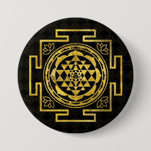 Bóton Redondo 7.62cm Sri dourado Yantra/Sri Chakra