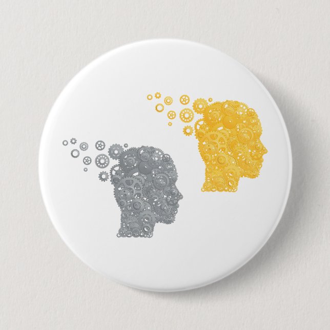 Bóton Redondo 7.62cm Steampunk Brain Power Cogwheel Heads (Frente)