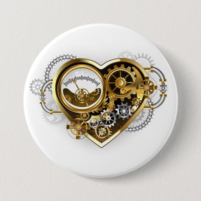Bóton Redondo 7.62cm Steampunk Heart with a Manometer (Frente)