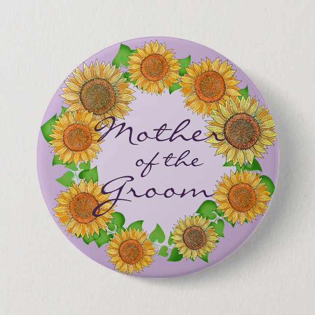 Bóton Redondo 7.62cm Sunflower Rustic Sage Mãe Verde do Groom (Frente)