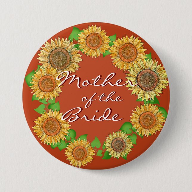 Bóton Redondo 7.62cm Sunflower Rustic Terracotta Mãe da Noiva (Frente)
