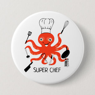 Bóton Redondo 7.62cm Super Chef Orange Octopus with Kitchen Gadgets