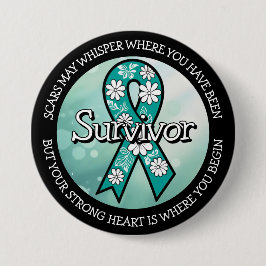 Bóton Redondo 7.62cm Survivor SA Teal Awareness Ribbon