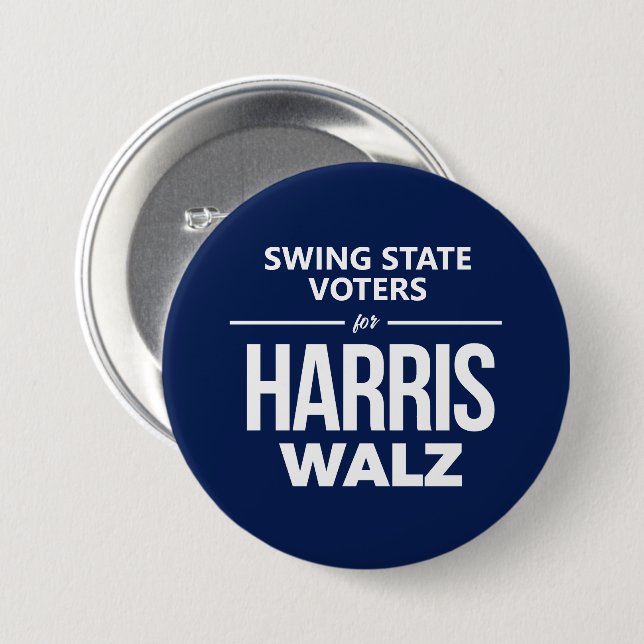 Bóton Redondo 7.62cm Swing State Voters para Harris Walz (Frente & Verso)