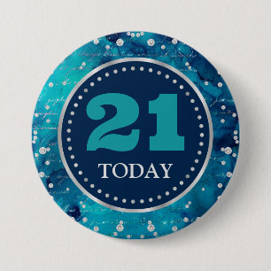 Bóton Redondo 7.62cm Teal Smermaid Letters Patterno & Glitter Birthday