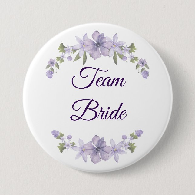 Bóton Redondo 7.62cm Team Bride Floral Button | Bridal Party Favor (Frente)
