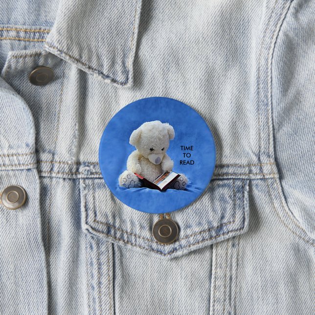 Bóton Redondo 7.62cm Teddy Bear Time to Read Blue Stuffed Animal, ZKOA (In Situ)