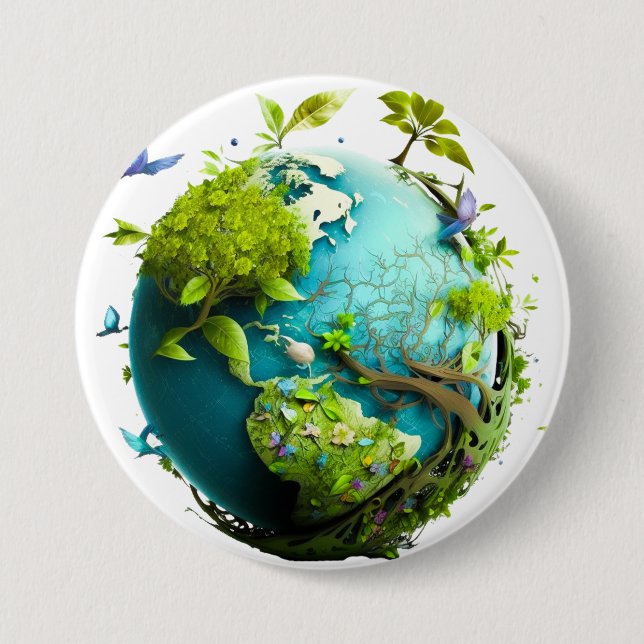 Bóton Redondo 7.62cm Terra Verde "Salve a Natureza" - Consciência Ecoló (Frente)