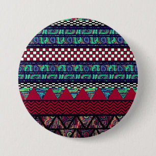 Bóton Redondo 7.62cm Teste padrão tribal das listras de Boho do pavão
