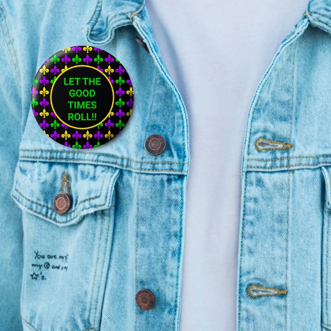 Bóton Redondo 7.62cm Texto Personalizado do Padrão Mardi Gras Fleur de  (Criador carregado)