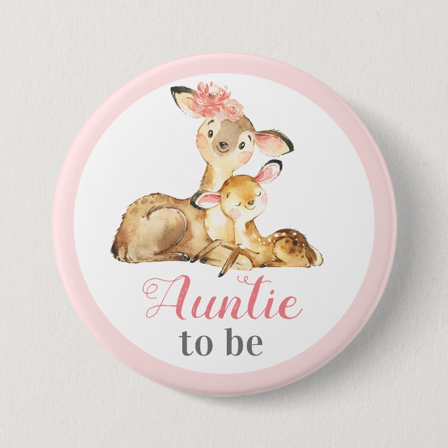 Bóton Redondo 7.62cm Tia para ser nova tia, Chá de menina, Deer (Frente)