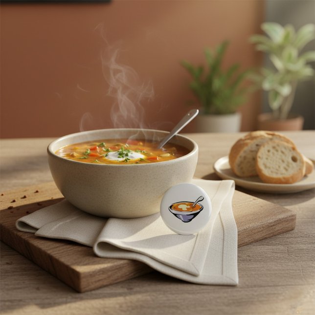 Bóton Redondo 7.62cm Tigela de Sopa de Tomate com Colher (Criador carregado)
