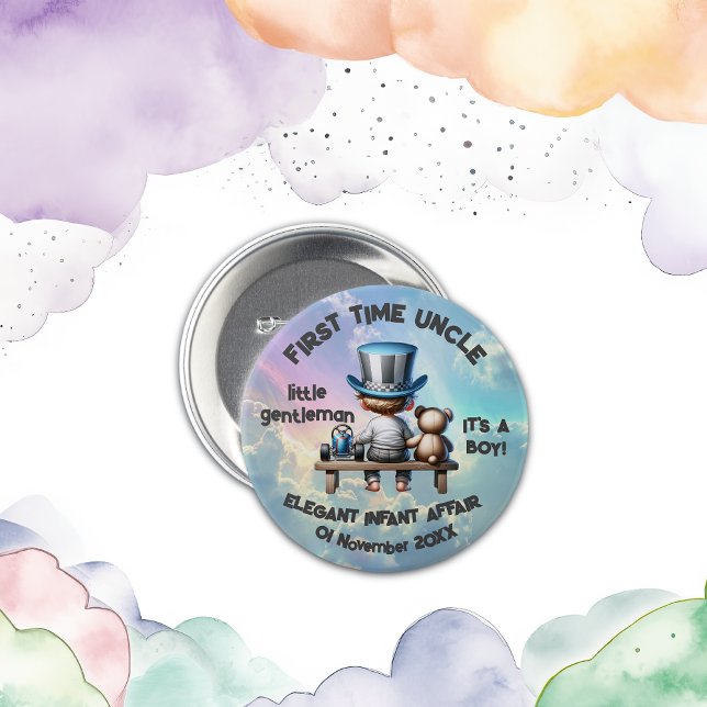 Bóton Redondo 7.62cm Tio da primeira vez - É um menino | (Criador carregado)