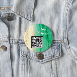 Bóton Redondo 7.62cm Tips Accepted Custom QR Code Beach Photo