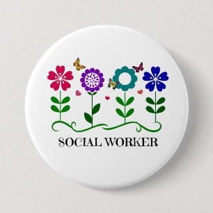Bóton Redondo 7.62cm Trabalhador Social.. Flores, Corações e Borbolet