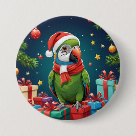 Bóton Redondo 7.62cm Trendy Colorful Cute Christmas Parrot Santa Claus