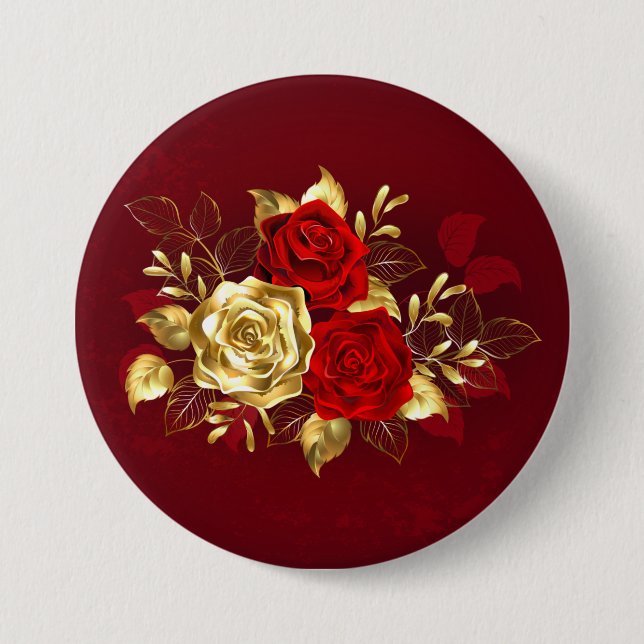 Bóton Redondo 7.62cm Três Rosas de joalharia (Frente)