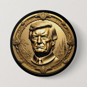Bóton Redondo 7.62cm TRUMP CGI Colecionável Dourado Arte-Moedas Doubloo