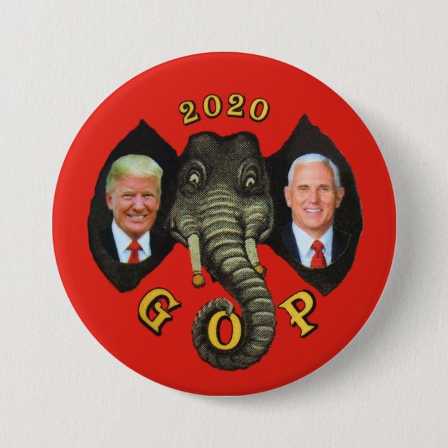 Bóton Redondo 7.62cm Trump Pence 2020 GOP Elephant (Frente)