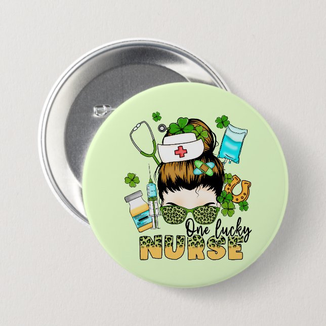 Bóton Redondo 7.62cm Uma Rua de Enfermeira Sortuda. (Frente & Verso)