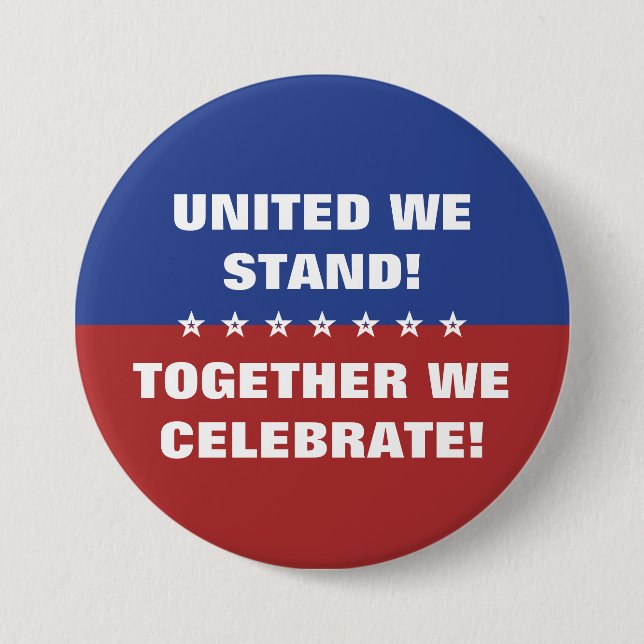 Bóton Redondo 7.62cm Unidos, juntos celebramos a bandeira americana (Frente)