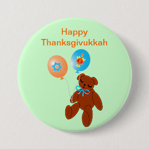 Bóton Redondo 7.62cm Urso de ursinho de Thanksgivukkah com botão dos