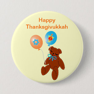 Bóton Redondo 7.62cm Urso de ursinho de Thanksgivukkah com botão dos