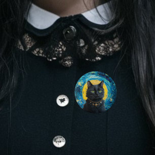 Bóton Redondo 7.62cm Van Gogh Cat Gatos Góticos Gatos Negros