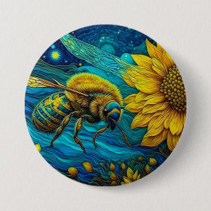 Bóton Redondo 7.62cm Van Gogh Style Bee & Sunflower