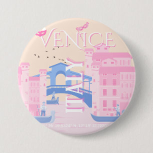 Bóton Redondo 7.62cm Veneza Viagem Art, Itália, Viagem Art, rosa
