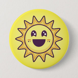 Bóton Redondo 7.62cm Verão amarelo Sun com uma cara feliz