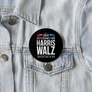 Bóton Redondo 7.62cm Veteranos Para Harris Walz 2024 Presidencial