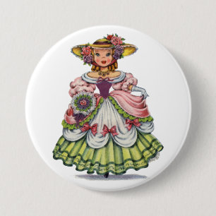 Bóton Redondo 7.62cm Vintage English Girl in Elizabethan Dress