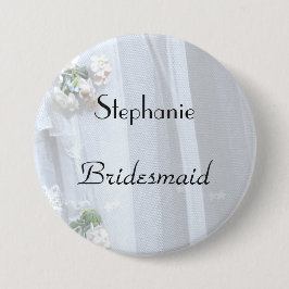 Bóton Redondo 7.62cm Vintage Lace, Name, Bridesmaid Button Pin