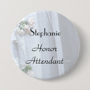 Bóton Redondo 7.62cm Vintage Lace, Name, Honor Attendant Botão Pin
