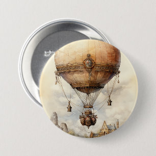 Bóton Redondo 7.62cm Vintage Steampunk Hot Air Balloon