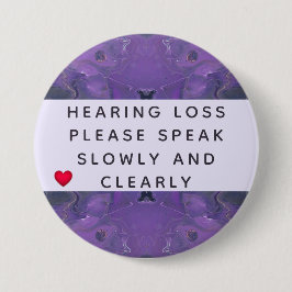 Bóton Redondo 7.62cm Violet Abstract Heart Hearing Loss 3 Inch