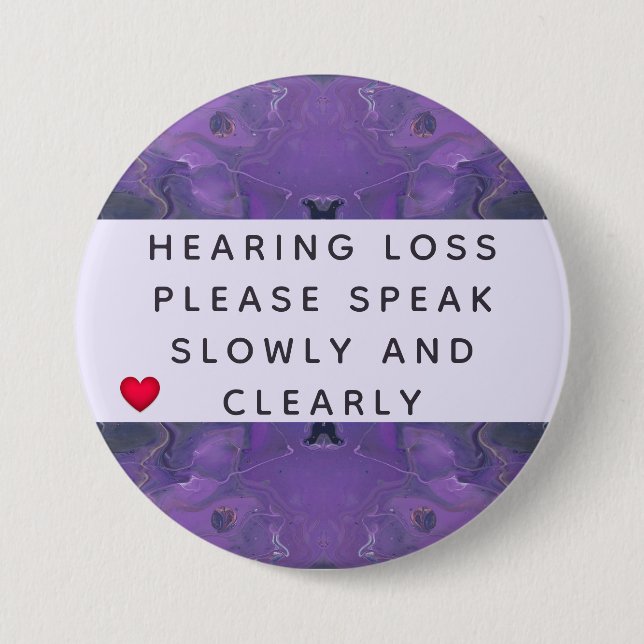Bóton Redondo 7.62cm Violet Abstract Heart Hearing Loss 3 Inch (Frente)