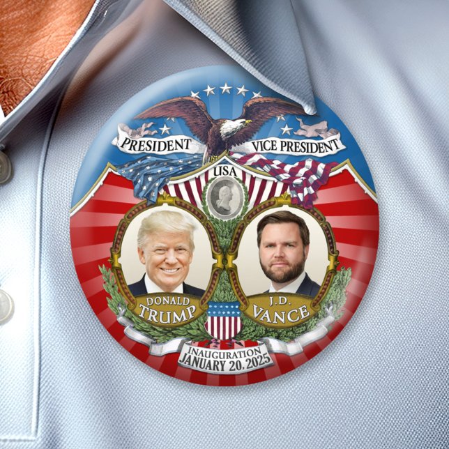 Bóton Redondo 7.62cm Vitória de posse - Donald Trump JD Vance (Trump Vance Inauguration Button)