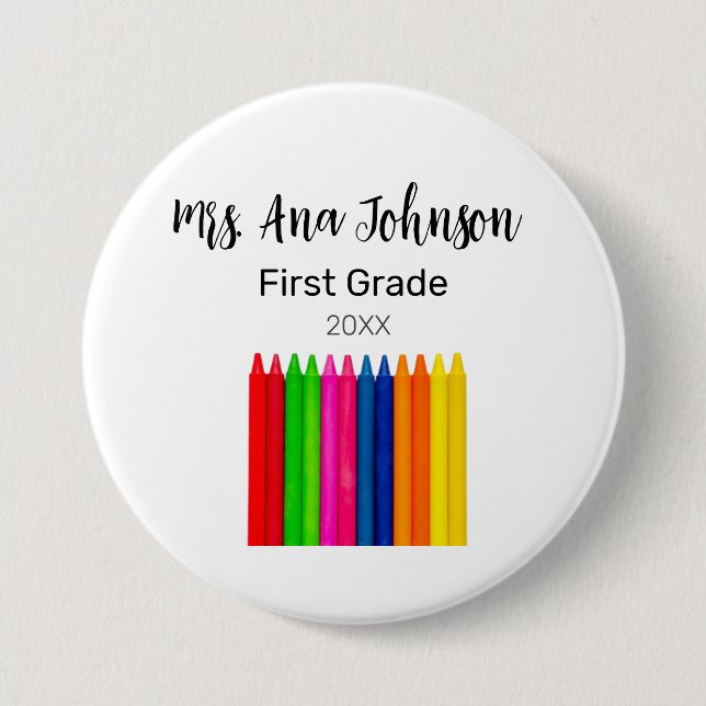 Bóton Redondo 7.62cm Voltar aos lápis da escola adicionar classe de nom (Frente)