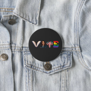 Bóton Redondo 7.62cm VOTE Livros Uterus LGBT Kamala Harris Walz Eleição