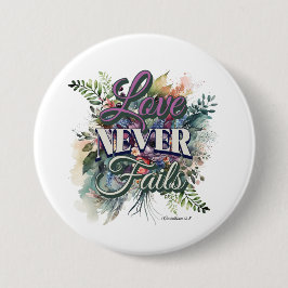 Bóton Redondo 7.62cm Watercolor Floral Love Never Fails Scripture