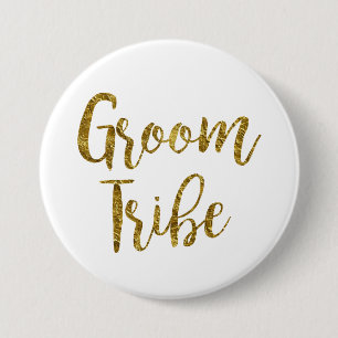 Bóton Redondo 7.62cm White & Gold Script GroomTribe Button