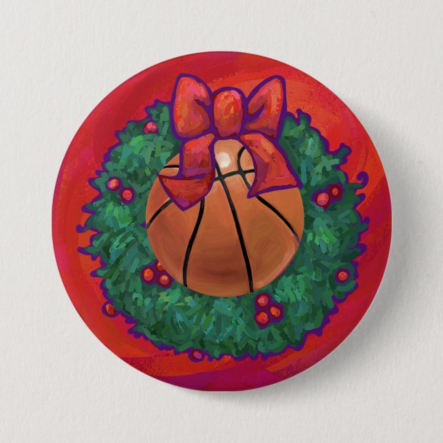 Bóton Redondo 7.62cm Wreath de Natal Dentro de basquete (Frente)