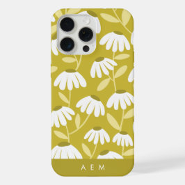 Bottom Monogram Initials Dark Gold Floral Pattern