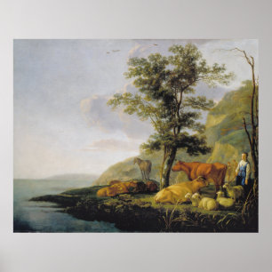 Bovinos perto de uma Poster do rio Aelbert Cuyp
