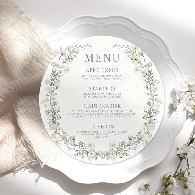 Bóvora silvestre azul rolo de casamento Menu Placa (Criador carregado)